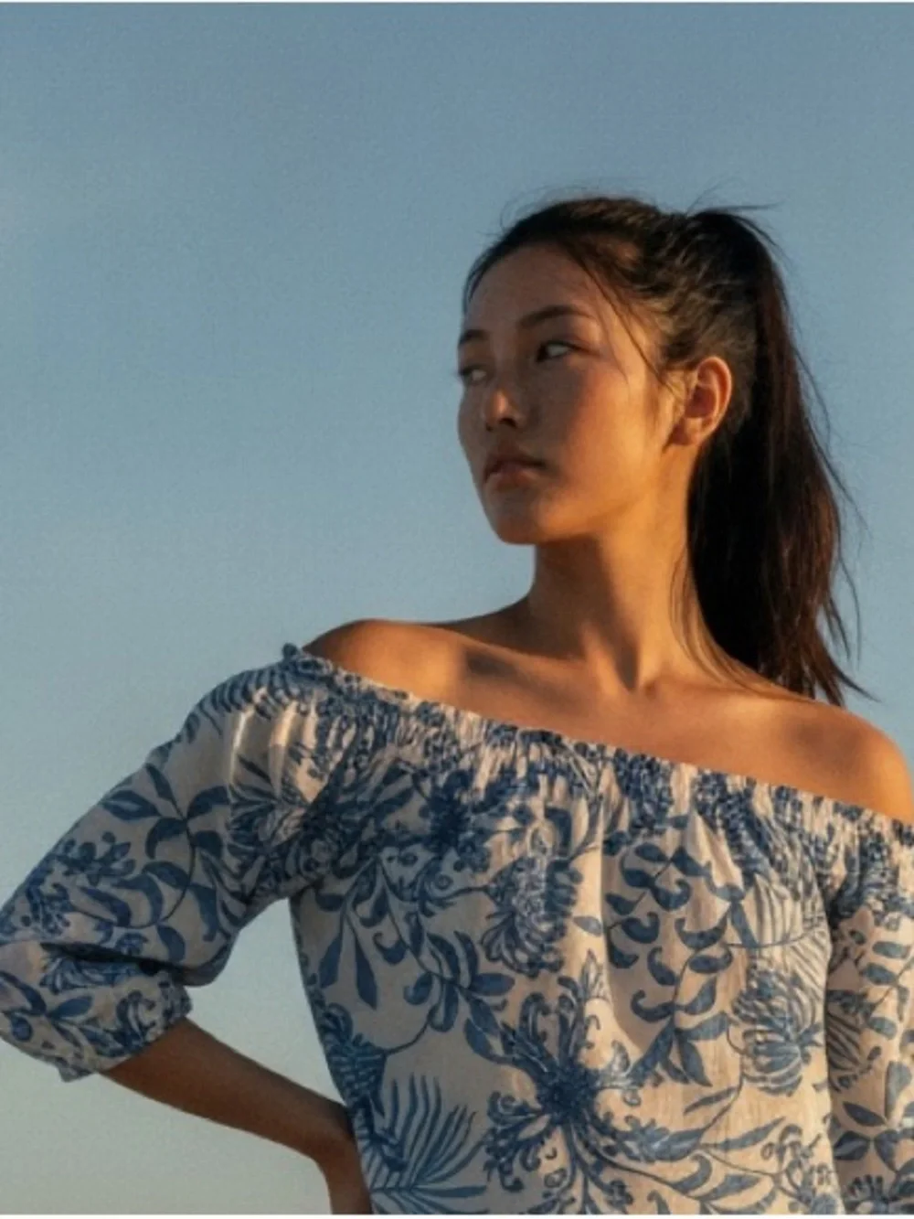 Lilly Pulitzer White Off-Shoulder dress with Blue Floral Print